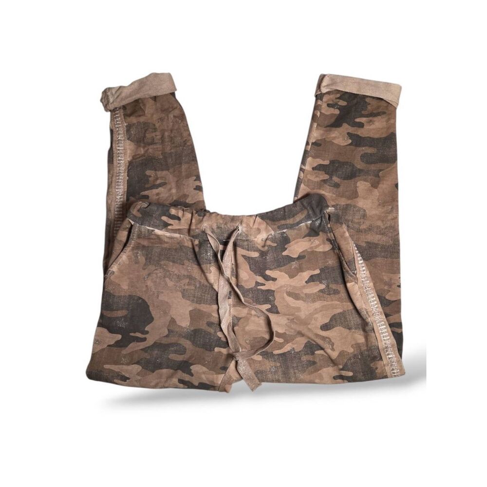 Venti6 Camo Crinkle Joggers | Made in Italy | Brown/Tan Camouflage | Size M